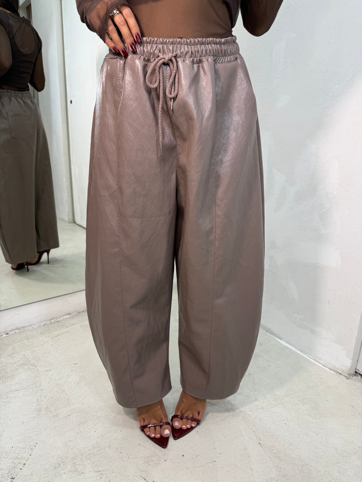 Pantalone Ecopelle Beige