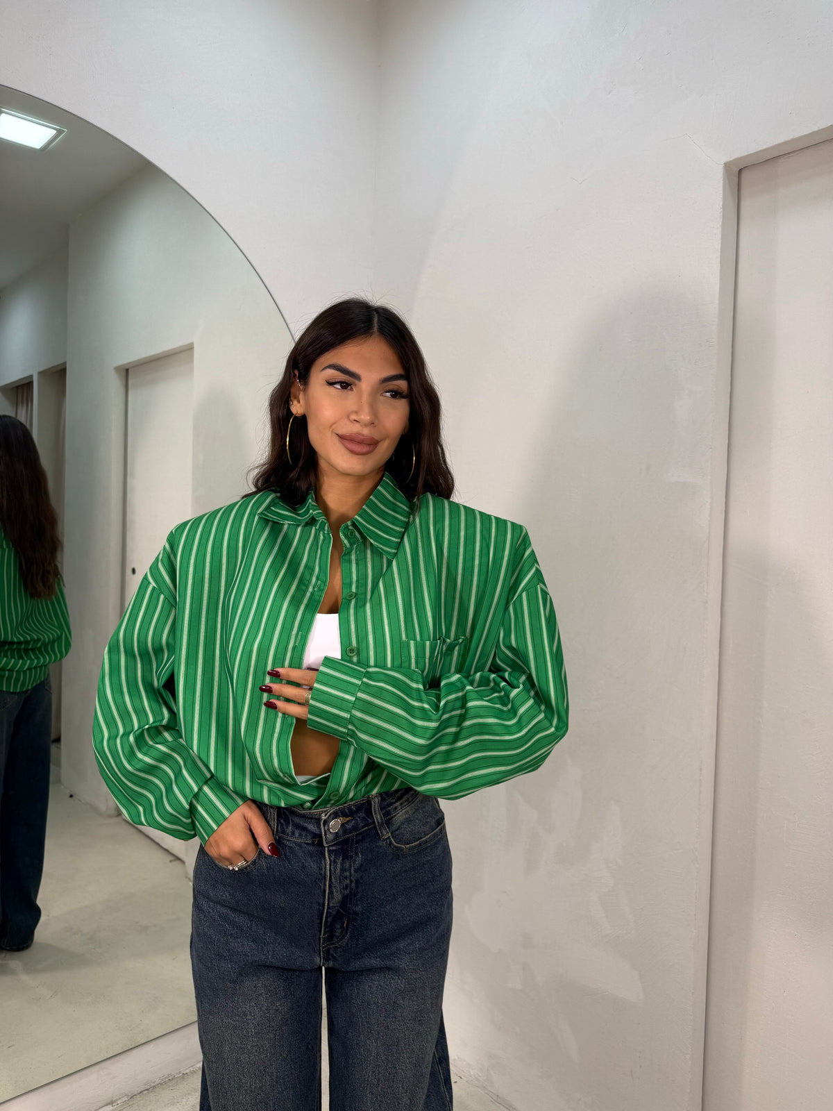 Camicia Righe Verde