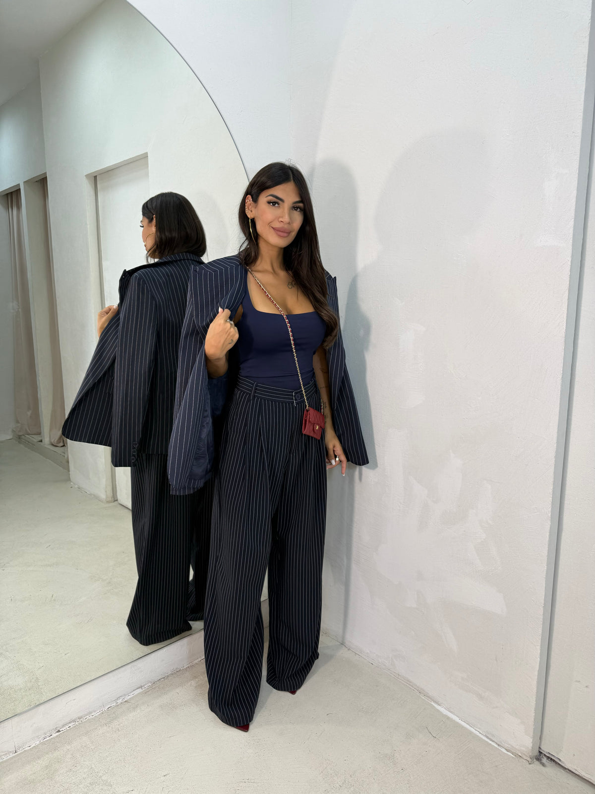 Pantalone Gessato Blu