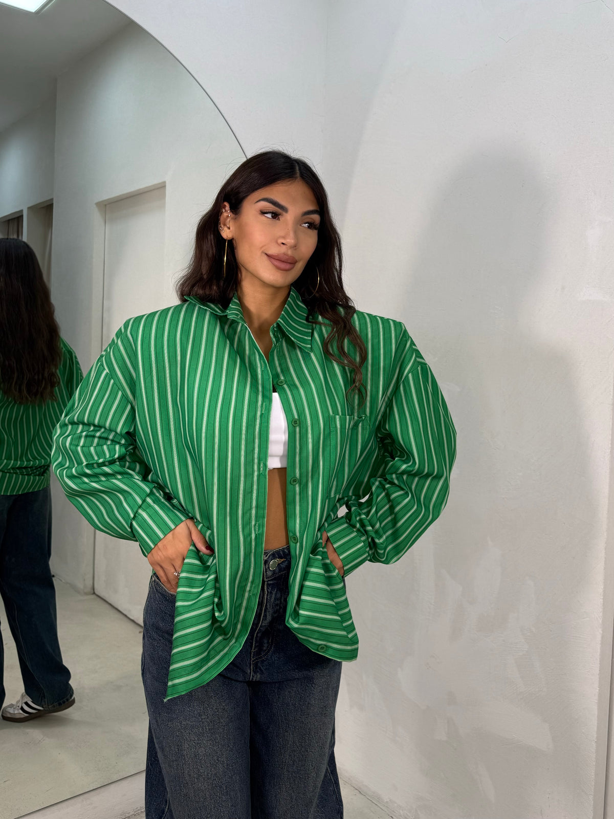 Camicia Righe Verde
